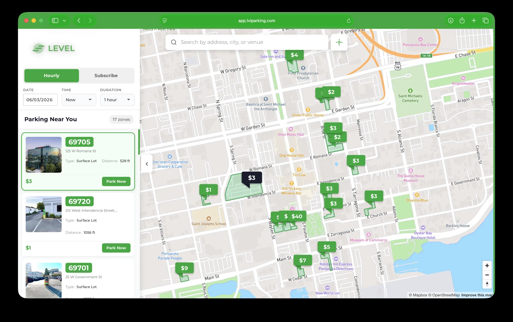Find parking near you on Level Parking
