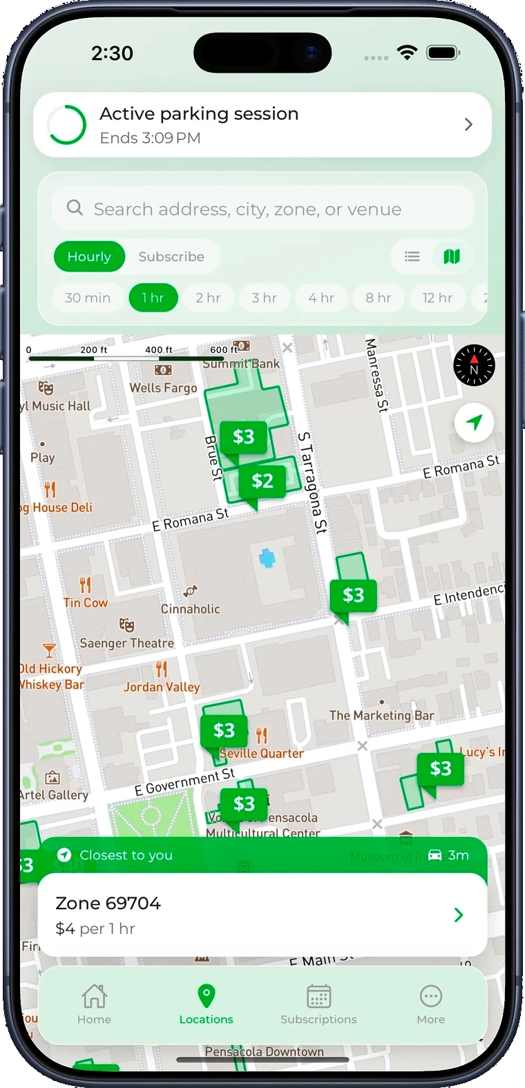 Find parking on the Level Parking app map