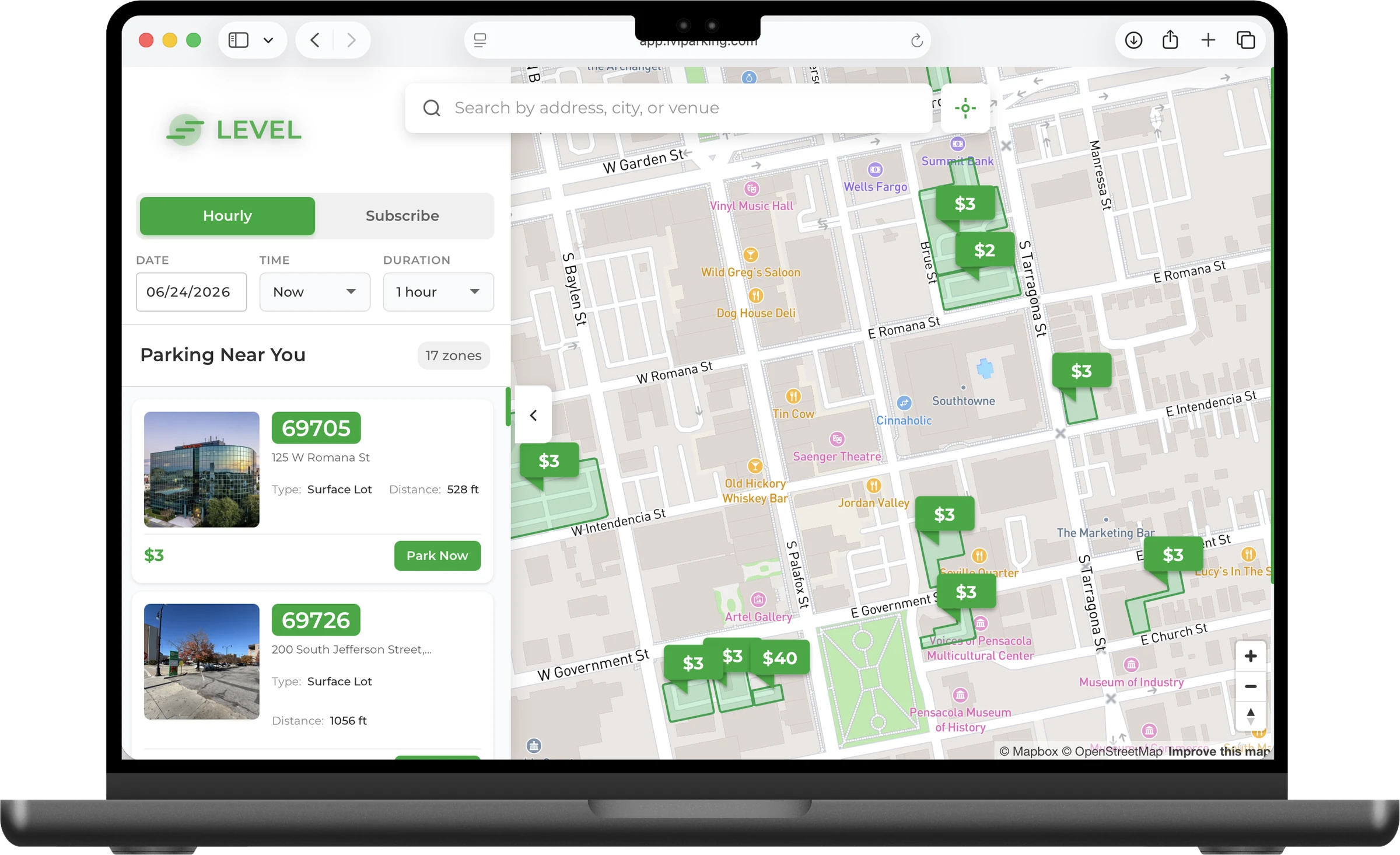 Find parking near you on Level Parking